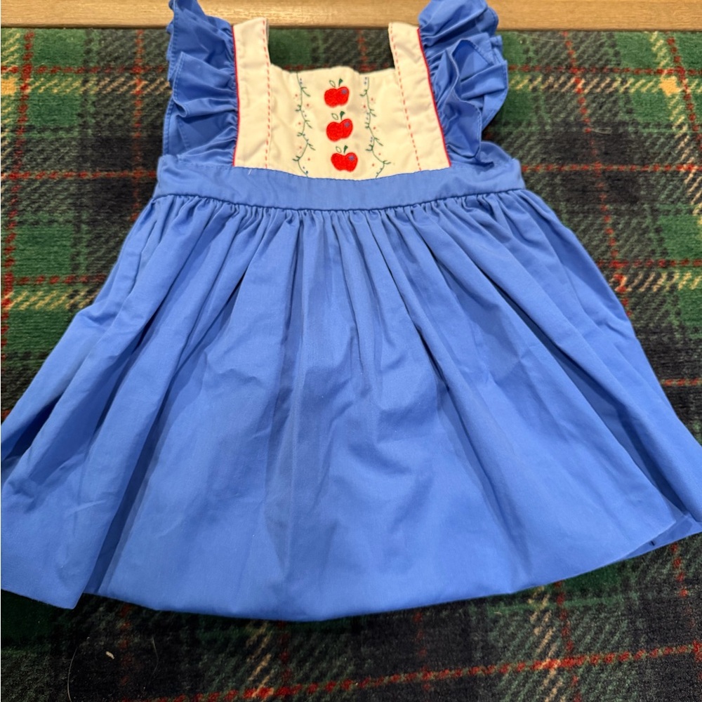 Proper Peony Blue Dress with Apple Embroidery